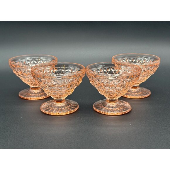 Vintage Jeannette Holiday Buttons & Bows Pink Depression Glass Sherbert Cups - Picture 2 of 9
